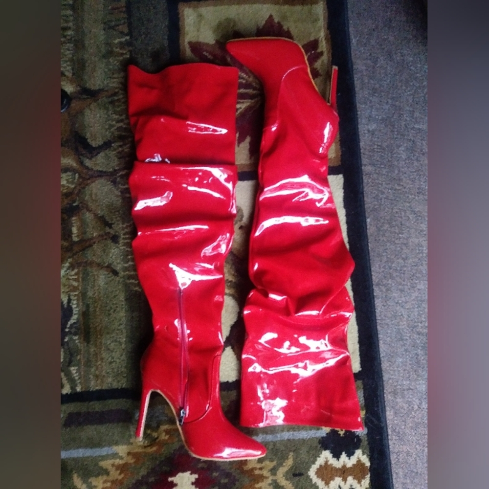 Red Over The Knee Heel Boots